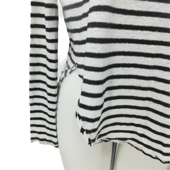 Lovestitch Linen Striped Shirt Size S Long Sleeve Distressed Lagonlook Hole Hem - Picture 3 of 12